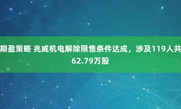 期盈策略 兆威机电解除限售条件达成，涉及119人共62.79万股